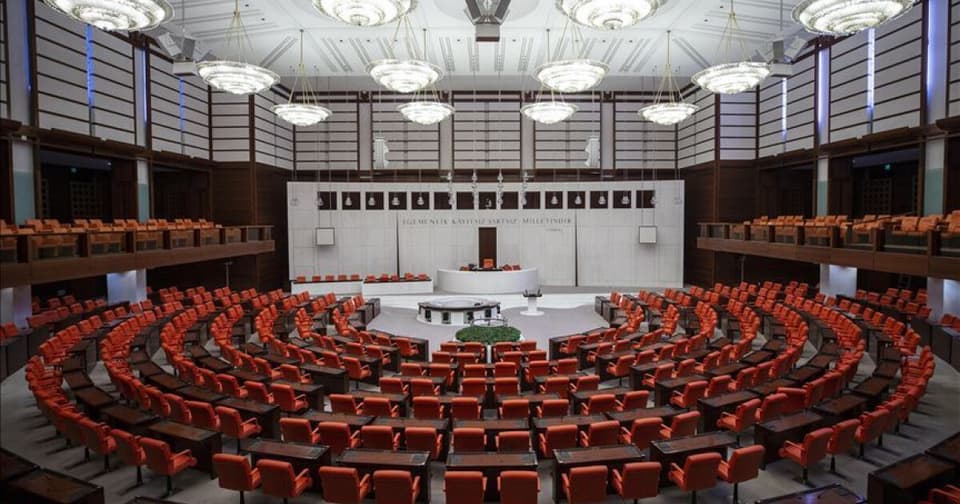 Empty aerial photo of the Grand National Assembly of Turkey plenary hall