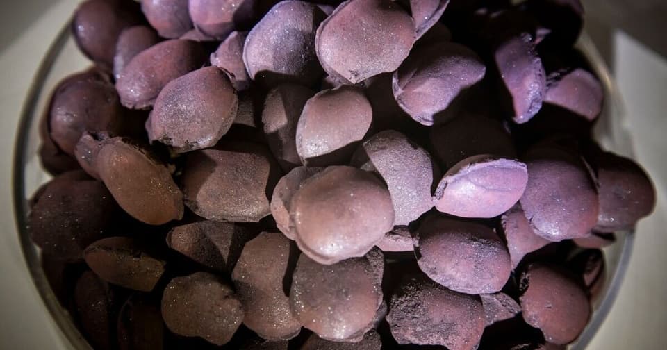 Iron ore pieces on a white plate