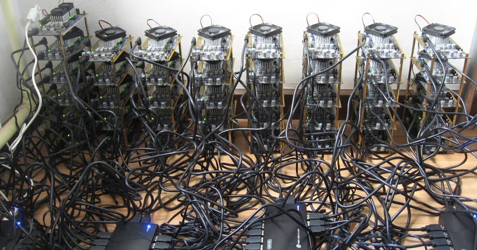 GPU-based mining rigs in a Bitcoin mining operation
